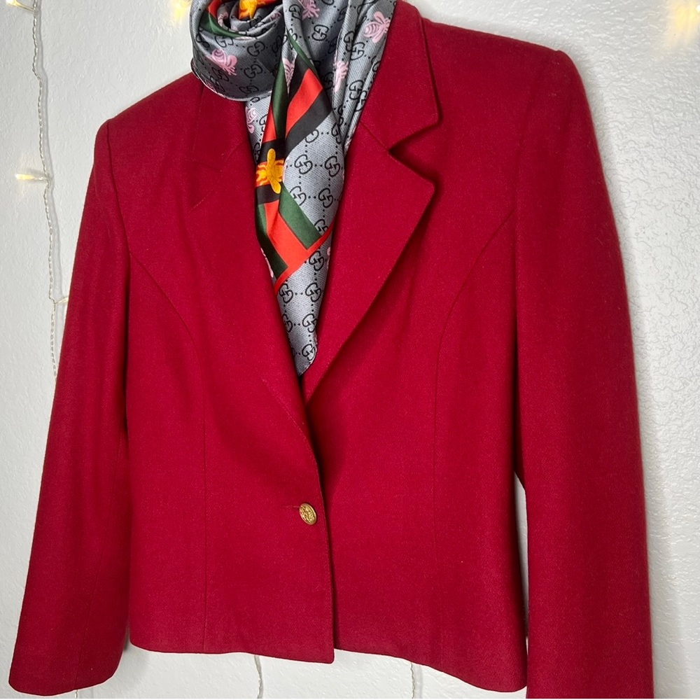100% Wool Vintage Red Blazer & Gold Buttons 6 Petite